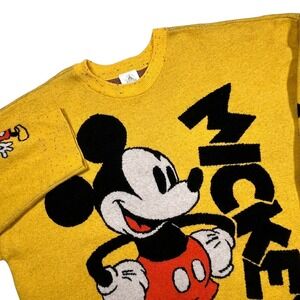 Disney Mickey Mouse Sweater Women XL Yellow Graphic Knit Oversized Streetwear